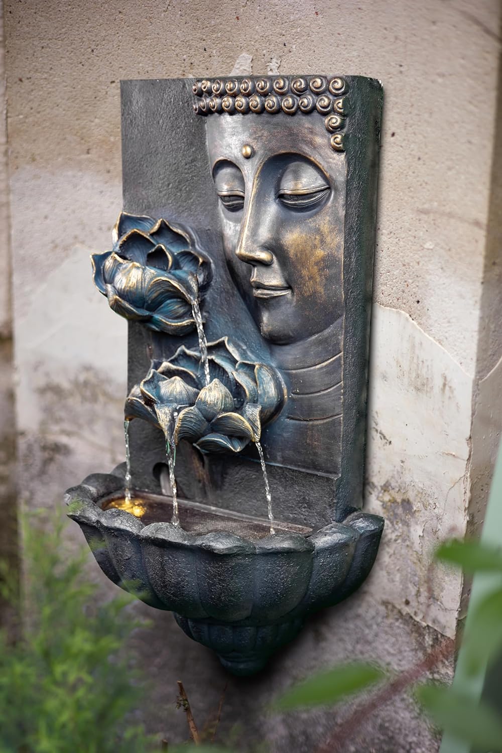 Wall-Mounted Buddha Statue Water Fountain - with Cascading Lotus Buddha Head Design, Best for Home,Gardens, Patios, Balconies Outdoor and Indoor Wall Decor,32.3''Tall