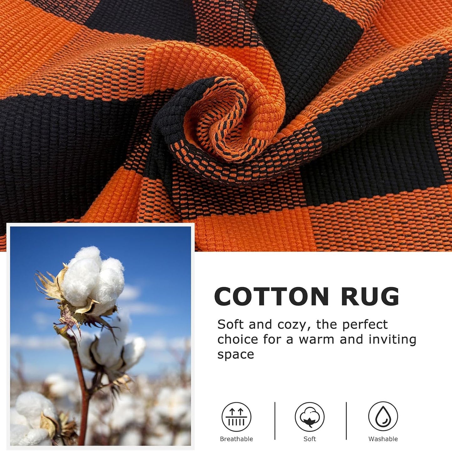 IOHOUZE Fall Buffalo Plaid Check Rug Outdoor Doormat 27.5 x 43 Inches Washable Woven Outdoor Indoor Welcome Mats for Front Door/Farmhouse/Entryway/Home Entrance Black and Orange Outdoor Rug