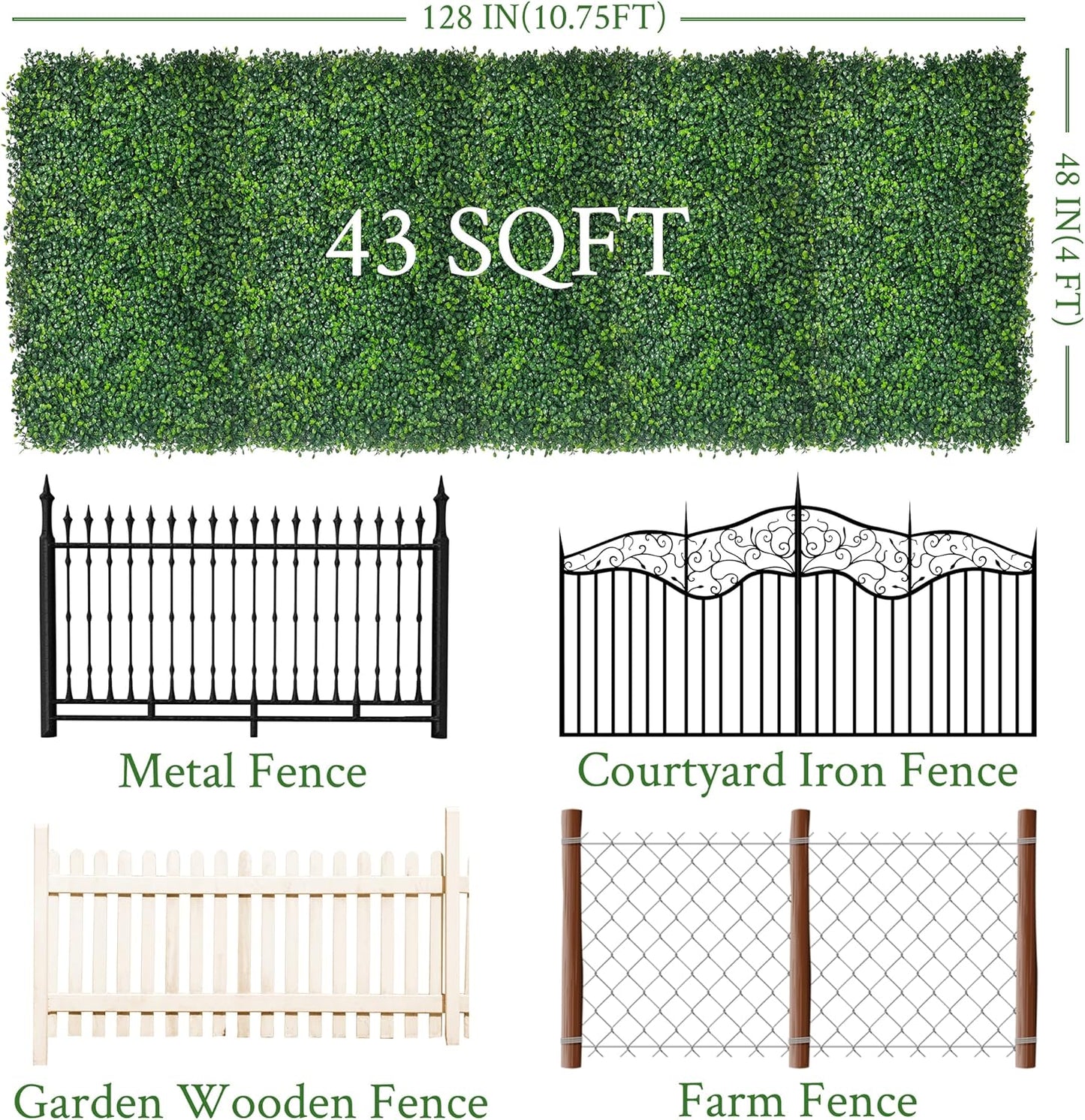 Artificial Ivy Privacy Fence Screen:48"x 128" (43 SQFT) 4-Layer Leaf UV-Anti Faux Greenery Boxwood Backdrop Ivy Vine Leaf Fence Panels for Outdoor, Indoor, Garden,Backyard and Decor