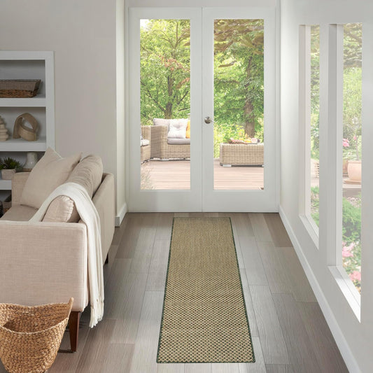 Nourison Home Courtyard Green 2' x 6' Area Rug - Easy Clean, Non Shedding, Bed Room, Living Room, Dining Room, Kitchen (6' Runner)
