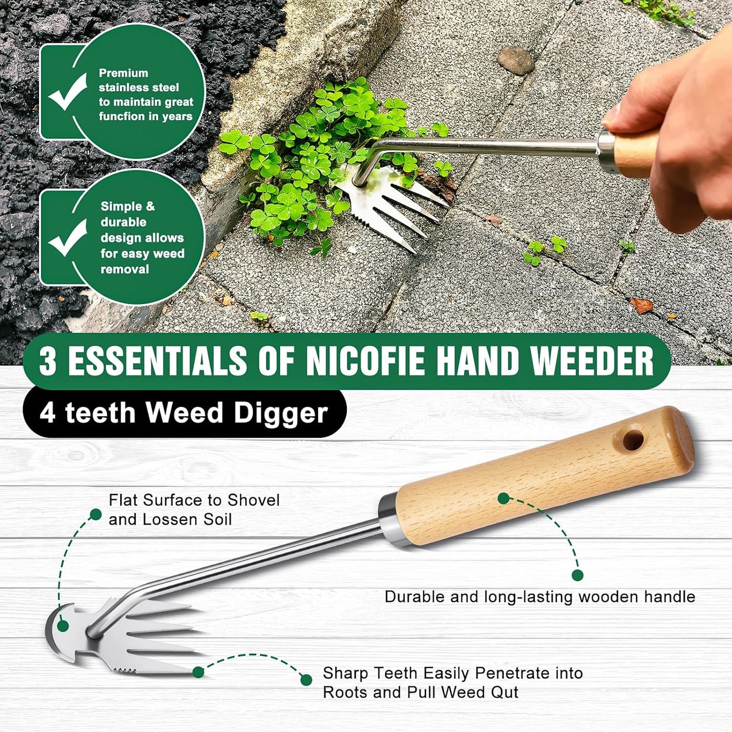 Hand Weeder Tool Garden Weeding Tool, Uprooting Weeding Tool Gardening Weeder Tool, Stainless Steel Gardening Tools for Yard and Garden, 2 Pcs