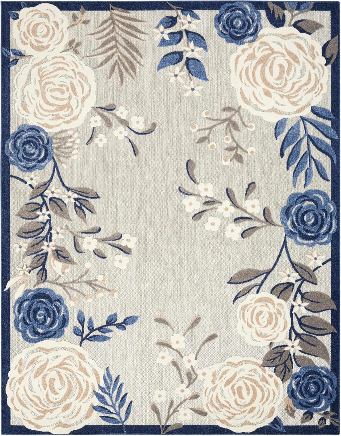 Nourison Home Aloha Indoor/Outdoor Blue/Grey 7'10" x 10'6" AreaRug, EasyCleaning, Non Shedding, Bed Room, Living Room, Dining Room, Kitchen (8x11)