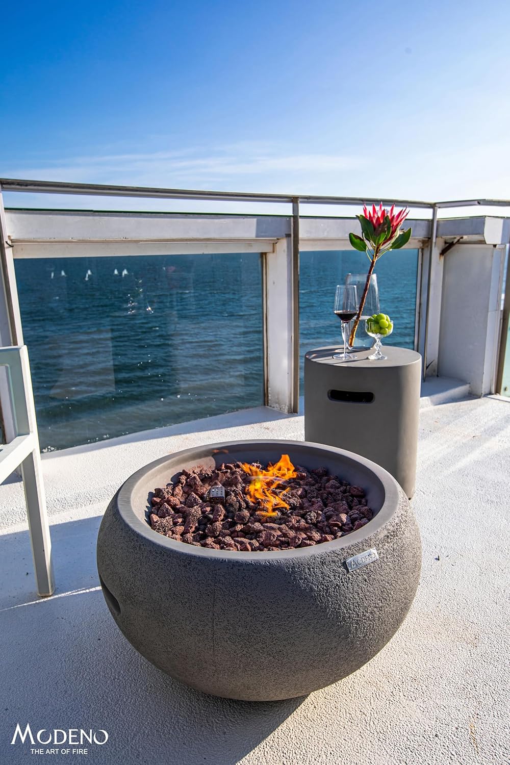 AMS Fireplace | Modeno | Newbridge | Firepit Table | Cover and Lava Rocks Included | (Fuel: Natural Gas - Light Gray)