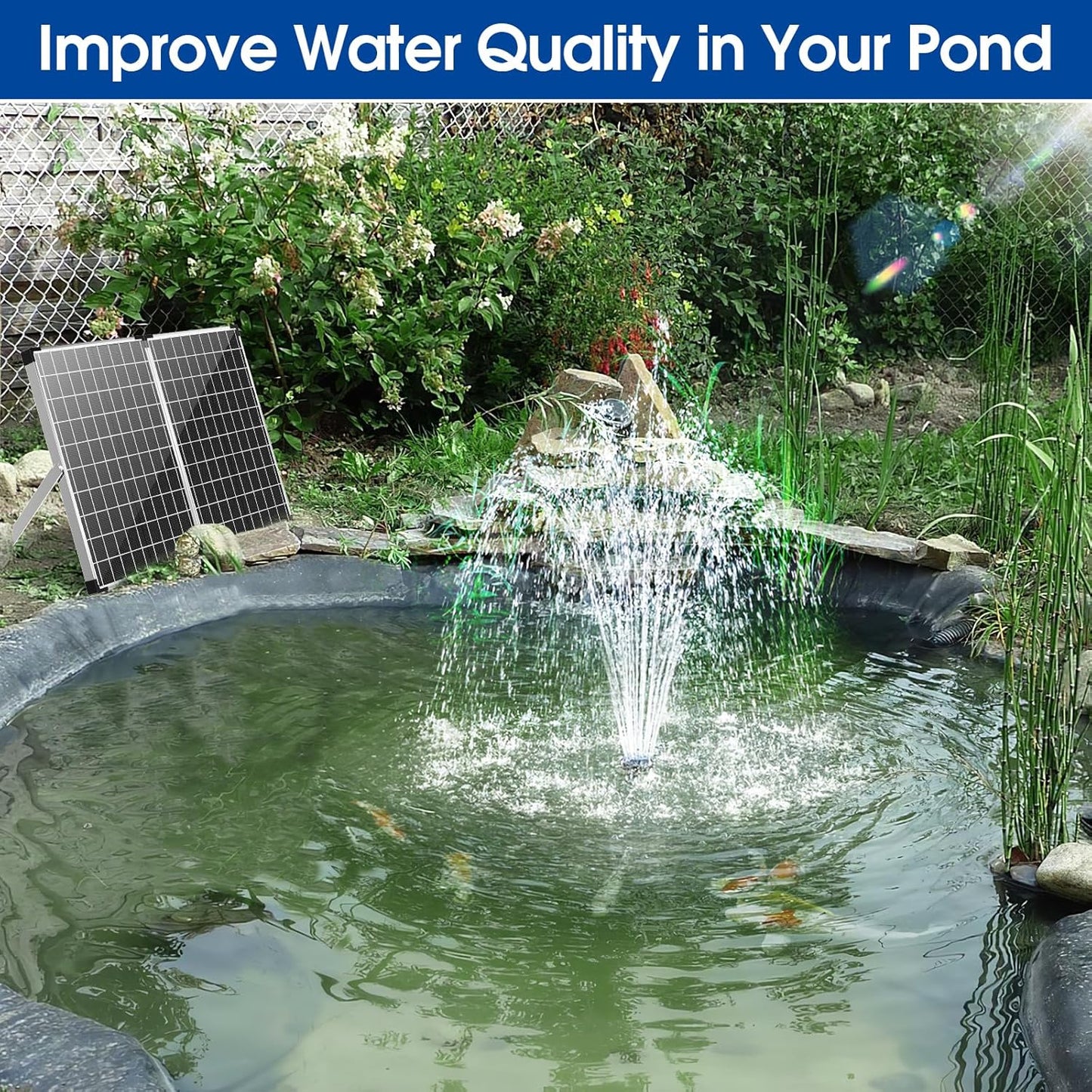 Antfraer 55W Solar Pond Filter with Water Pump, Solar Pond Filter Box with Water Shortage Protection for Outdoor Garden Fountain Waterfall Water Feature