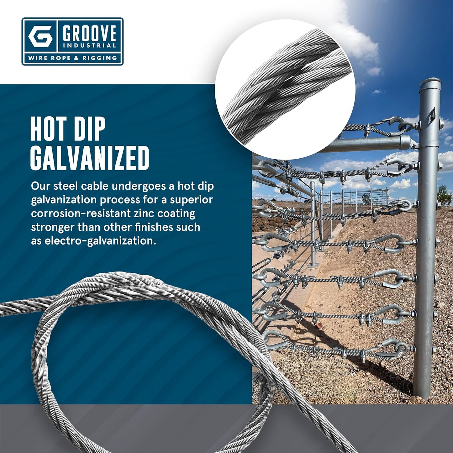 1/4’’ 7x19 Hot Dip Galvanized Aircraft Cable – Steel Wire Rope - 150 Feet