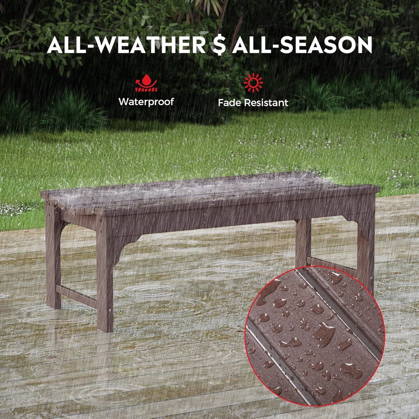 Outdoor Benches Weatherproof, All Weather Resistant Park Bench Poly Lumber Backless Garden Bench Seat for Entryway Front Porch, Dark Brown