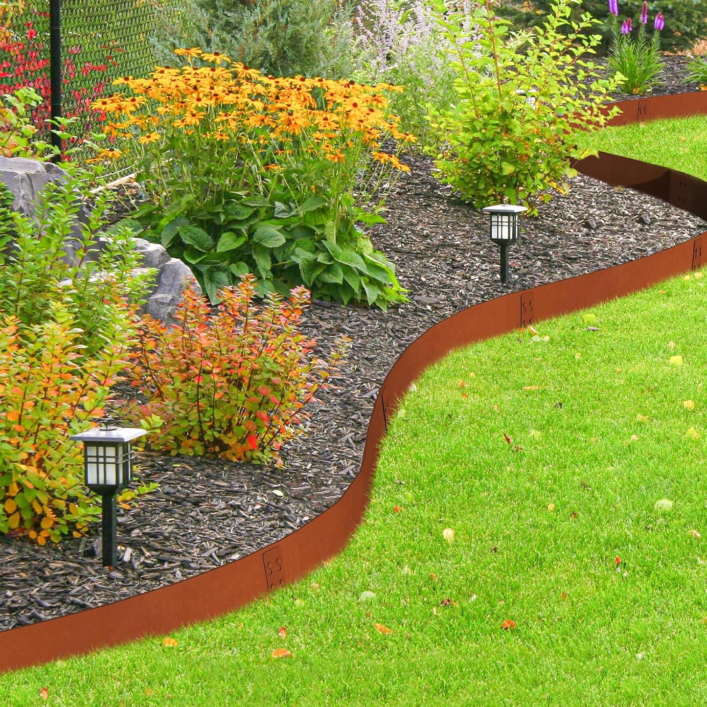 Heavy-Duty Cor-Ten Steel Landscape Edging (8" H x 40" L) - 6-Pack (20 Ft Total) | Pre-Rusted, Weatherproof Garden Border | Hammer-in, No Dig, Bendable Design for Lawns, Flower Beds & Trees