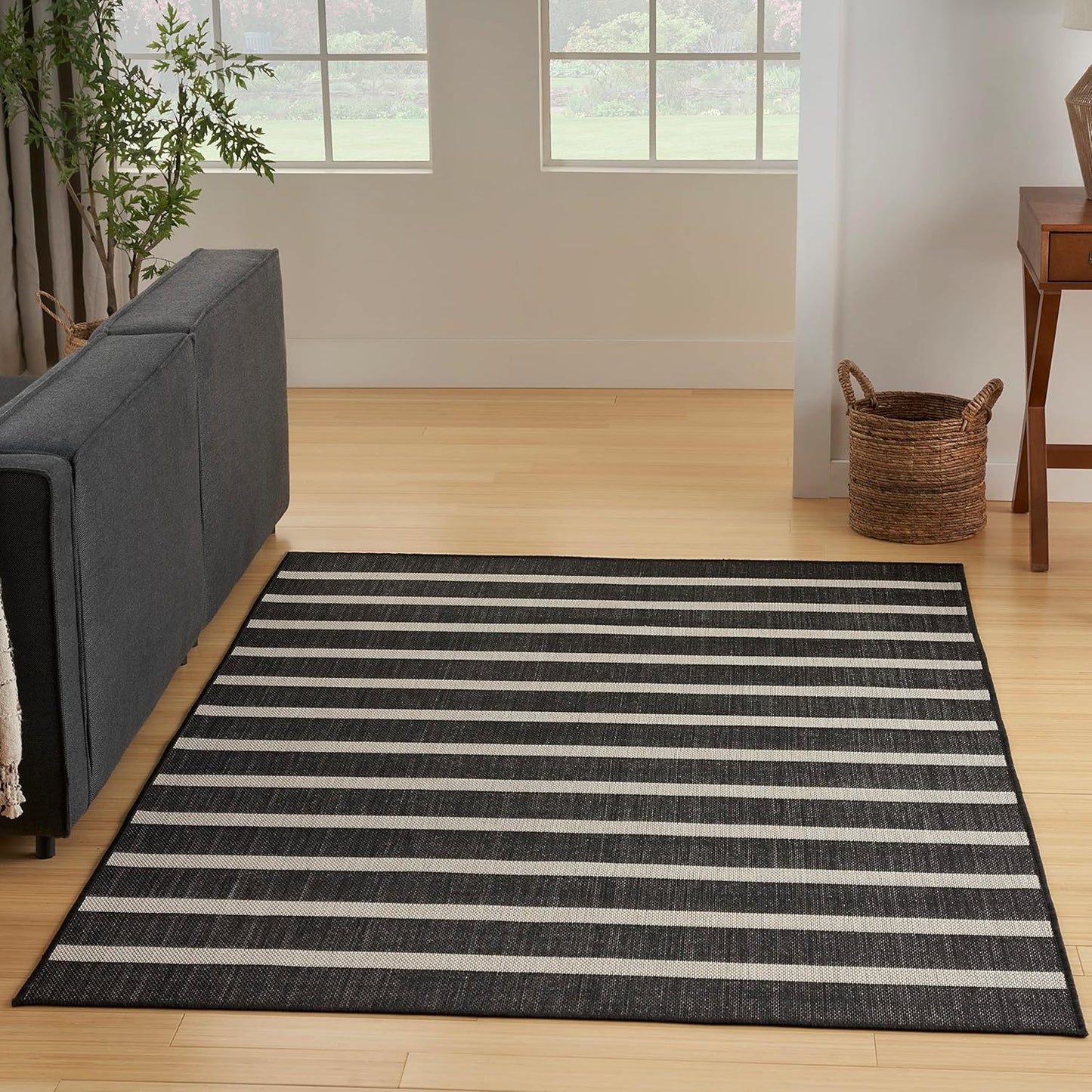 Nourison Home Positano 7' x 10' Fabric Black Ivory Area Rug