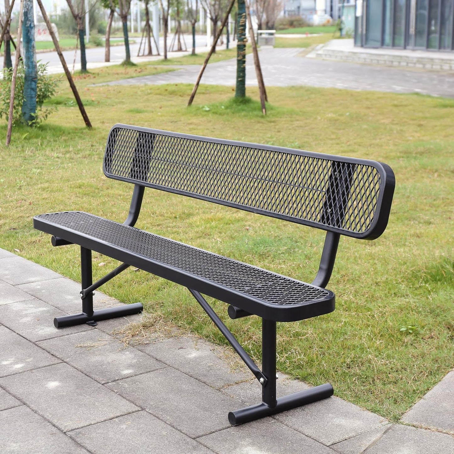 6 Feet Heavy Duty Metal Park Bench for Outside, Outdoor Bench with Backrest & Portable Frame, Commercial Benches for Shopping Malls, Stores, Parks, Patios, Decks, Black