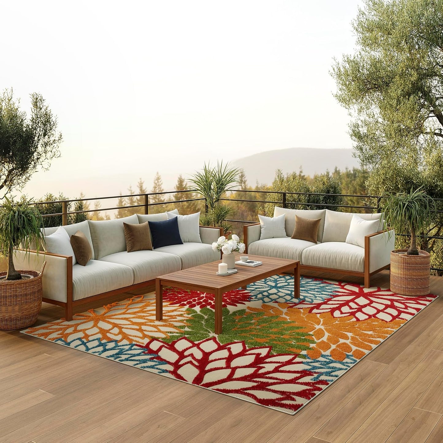 Nourison Home Aloha 94" x 126" Fabric Indoor/Outdoor Rug in Multi-Color