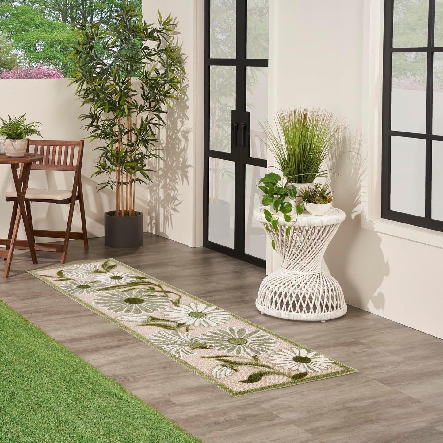 Nourison Home Aloha Indoor-Outdoor Ivory Green 2' x 6' Area Rug, Easy-Cleaning, Non-Shedding, Bed Room, Living Room, Dining Room, Backyard, Patio, Deck (2x6)