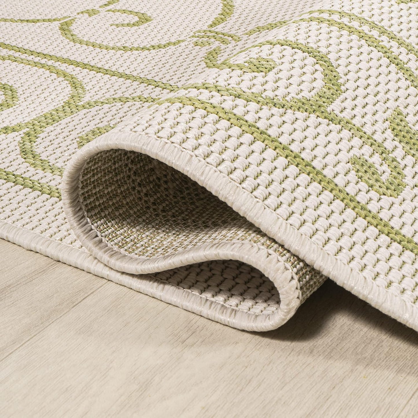 JONATHAN Y SMB106I-5SQ Charleston Vintage Filigree Textured Weave Indoor Outdoor Area Rug, Bohemian Coastal Traditional Easy Cleaning,Bedroom,Kitchen,Backyard,Patio, 5' Square, Cream/Green