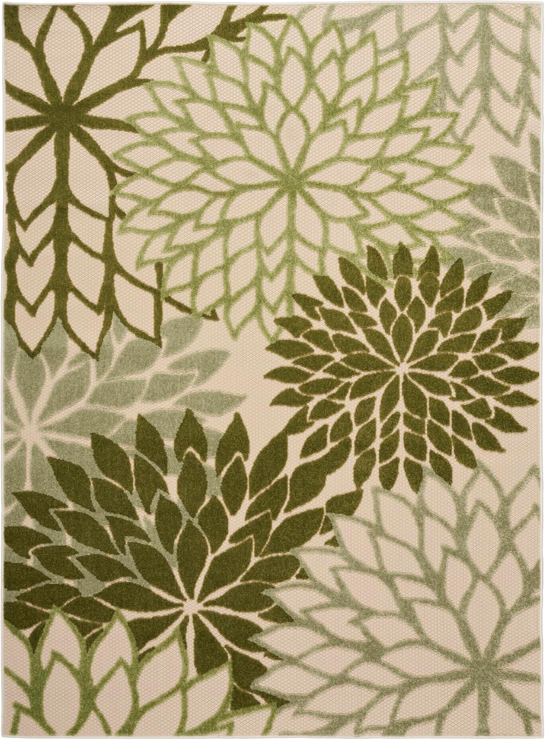 Nourison Home Aloha Tropical Indoor/Outdoor Ivory Green 5'3" x 7'5" Area Rug, Easy Cleaning, Non Shedding, Bed Room, Living Room, Dining Room, Backyard, Deck, Patio (5x7)