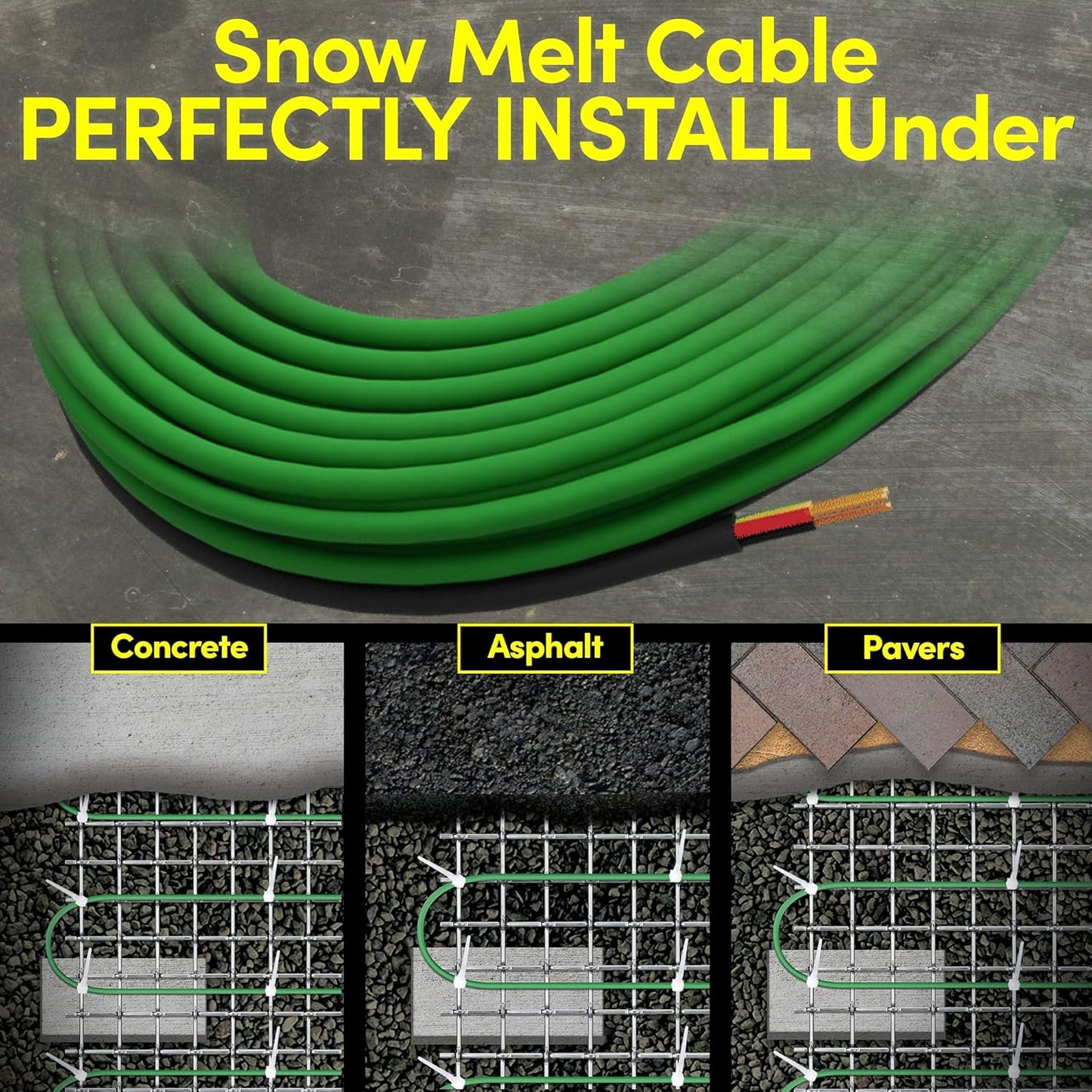 Electric Snow and Ice Melting Underground Cable 251 feet, Covers 83 sqft at up to 38 Watts/sqft, 240V – Radiant Heated Driveways, Walkways, Stairs – Installs Under Concrete, Asphalt, or Pavers