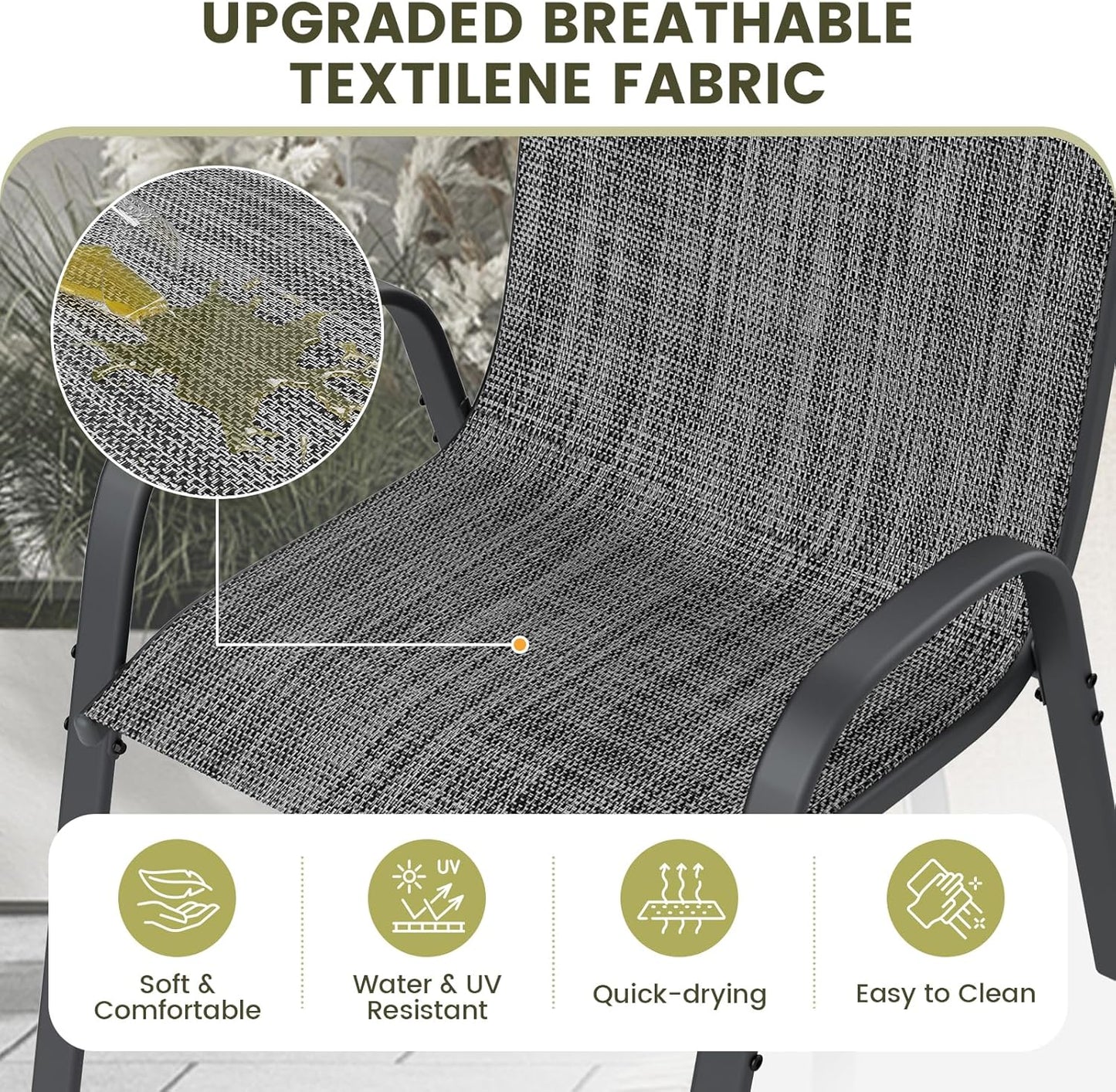 UDPATIO Patio Chairs Set of 4, Stackable Outdoor Dining Chairs with High Back, Breathable Textilene Fabric Outdoor Chair All Weather, 350LBS Capacity for Garden, Backyard (Dark Grey)