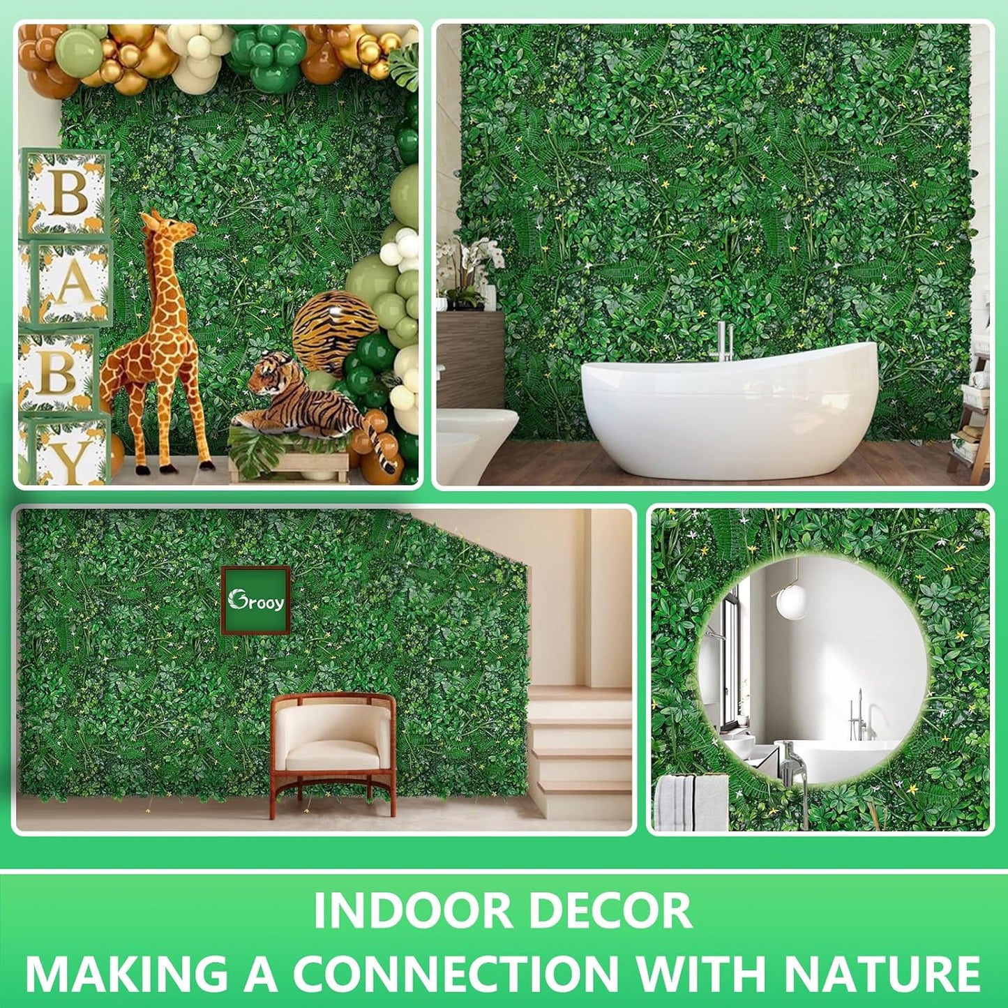 Grass Wall 20"x20" Pack of 8, Artificial Boxwood Panels, Privacy Hedge Fence Screen with UV Protection, Greenery Backdrop for Indoor Home Wedding Decor and Outdoor Garden Backyard