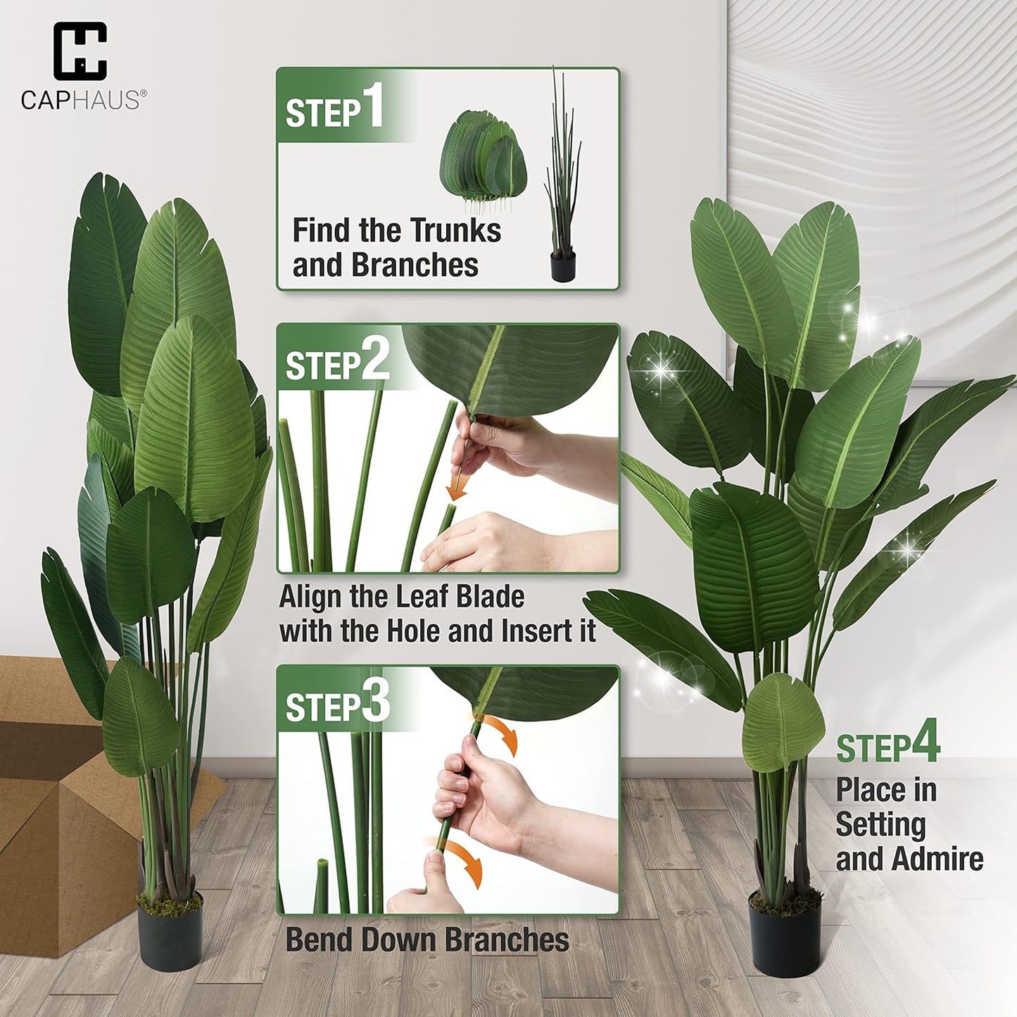 CAPHAUS 6 Feet Artificial Bird of Paradise, 72 Inch with 13 Trunks, Premium UV Resistant Lifelike Fake Plant in Pot with Dried Moss for Office, Indoor/Outdoor Use & Tropical Home Décor
