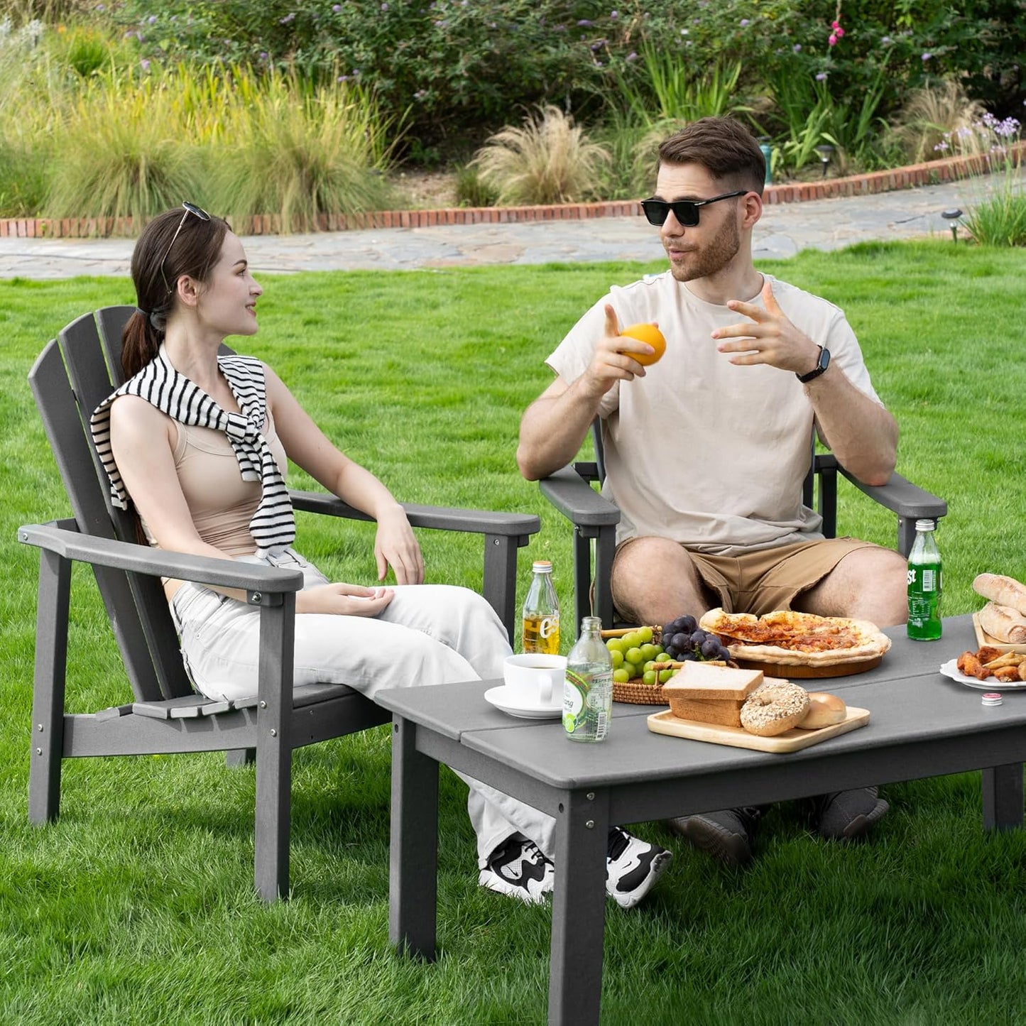 Stackable Adirondack Chair, HDPE Outdoor Patio Chair - Durable and Space Saving, Suitable for Porches, Lawns or Garden, Grey