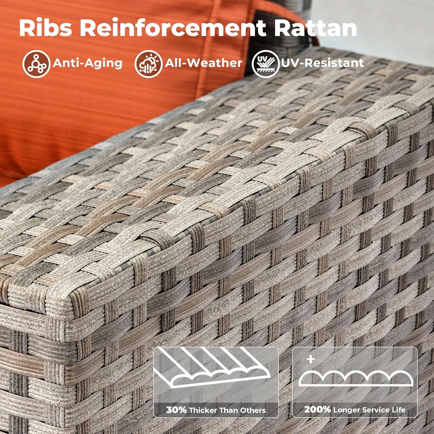 ovios 9 Pieces Patio Furniture Set, Outdoor Wicker Sectional Sofa with 2 Swivel Chairs Coffee Table, Modern Modular Deep Seat Rattan Couch Conversation Sets, Orange Red