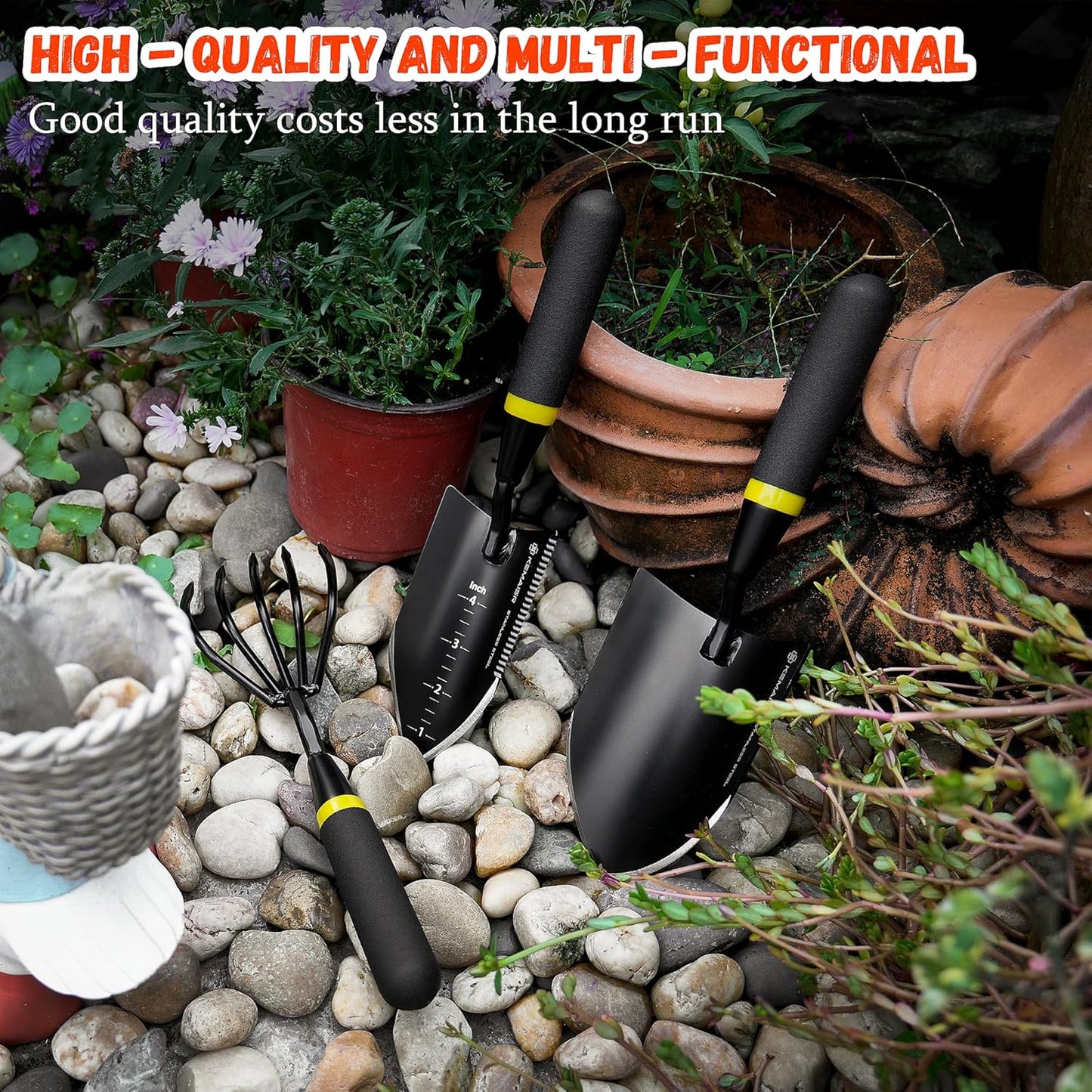 Garden Tool Set with Heavy Duty Stainless Steel, Gardening Hand Tools and Supplies with Durable Storage Case, 4-Piece for Weeding Planting and Cultivating