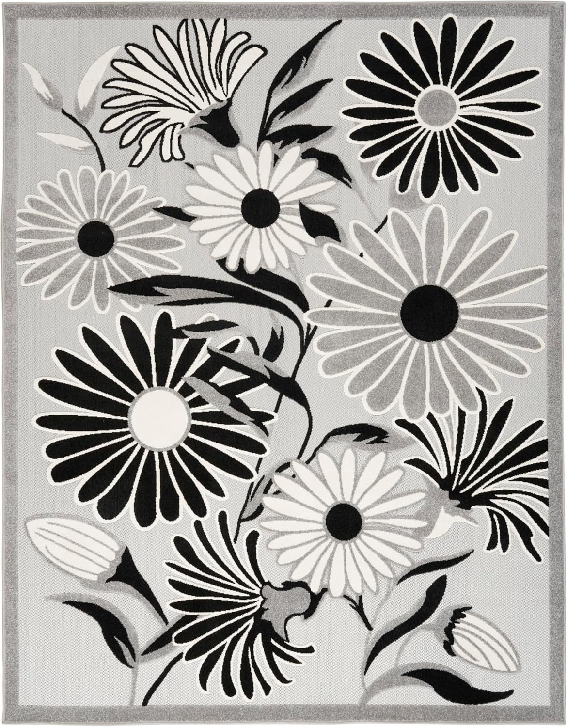 Nourison Home Aloha Indoor/Outdoor Black White 9' x 12' Area Rug, Easy Cleaning, Non Shedding, Bed Room, Living Room, Dining Room, Kitchen (9x12)