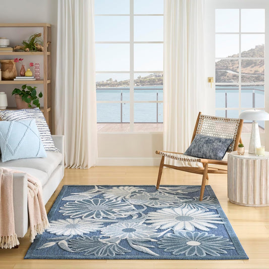 Nourison Aloha Blue 5'3" x 7'5" Area Rug - Easy Clean, Non Shedding, Bed Room, Living Room, Dining Room, Kitchen (5' x 8')