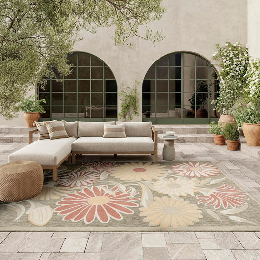 Nourison Aloha Sage Rose 9' x 12' Area Rug - Easy Clean, Non Shedding, Bed Room, Living Room, Dining Room, Kitchen (9' x 12')