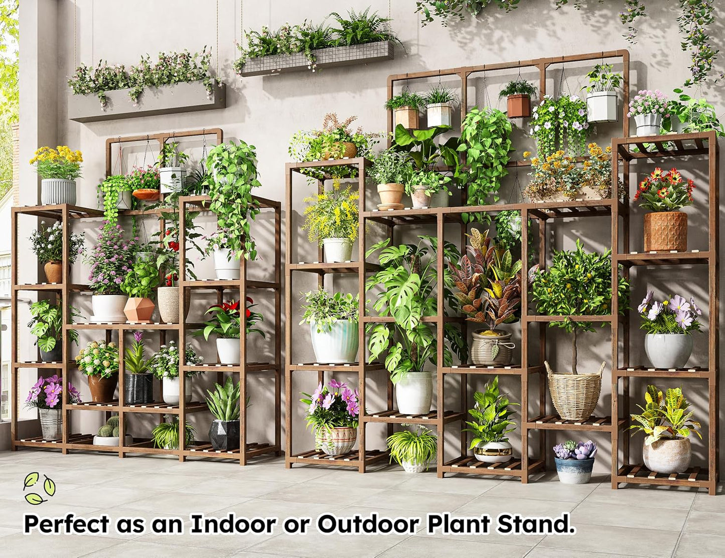 EnHomee 63''H Plant Stand Indoor Tall Plant Stands Outdoor with 7 Tiers and 14 Potted Upgrade Wood Plants Shelves Stand for Living Room Patio Balcony Yard Garden, 11.8''D×56''W×63''H