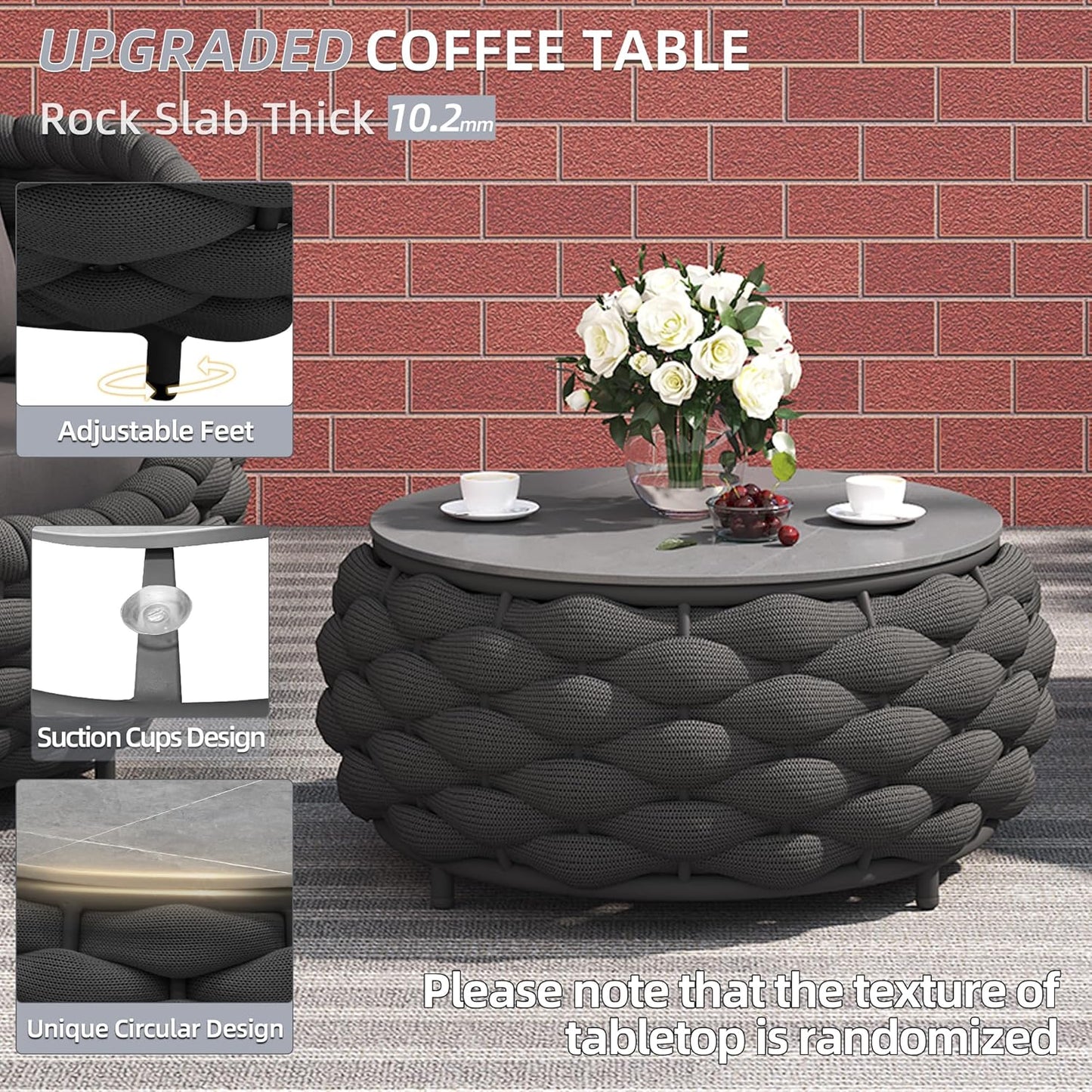 TWT 5-Piece Aluminum Patio Furniture Set, Outdoor Armchairs with Coffee Table, Metal Sofa Set for Deck, Porch, Balcony, Indoor, Dark Grey