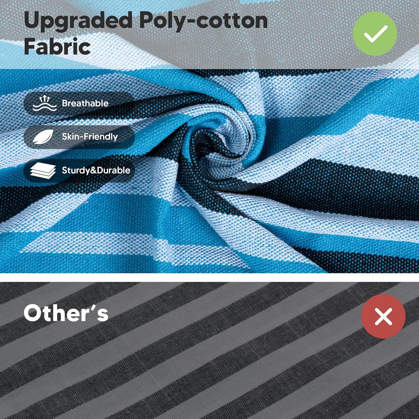 SUNCREAT Hammocks Outdoor Camping Double Hammock, Extra Large 2 Person Hammock for Camping, Blue Stripes