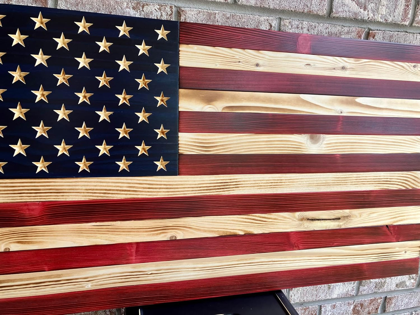 Rustic Wooden American Flag, Patriotic Wall Art (Weather Protected Finish, 26x47)