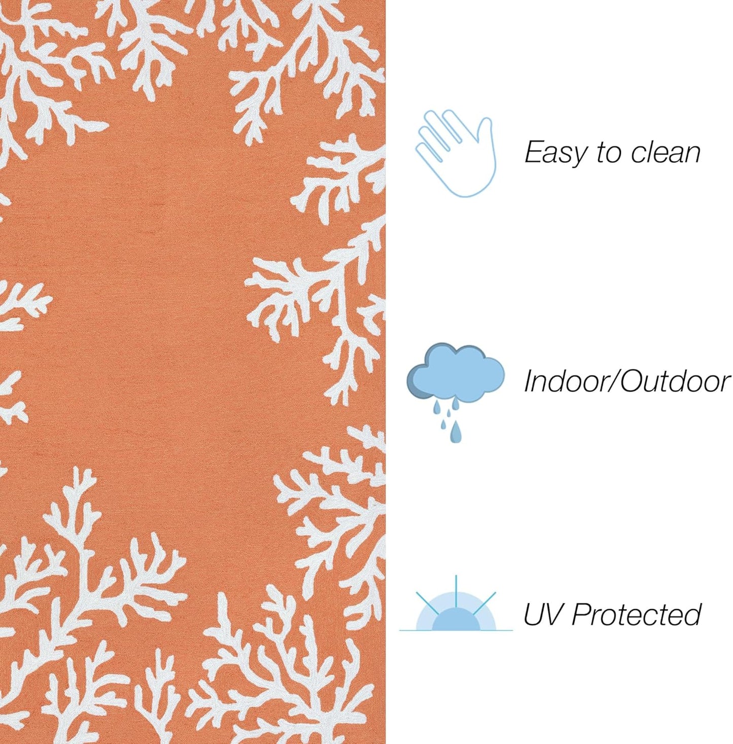 Liora Manne CAPRI Indoor/Outdoor Handmade Synthetic Blend Durable Area Rug - Traditional Border Coastal Beach Accent (Coral Border Coral) (8'3" x 11'6")