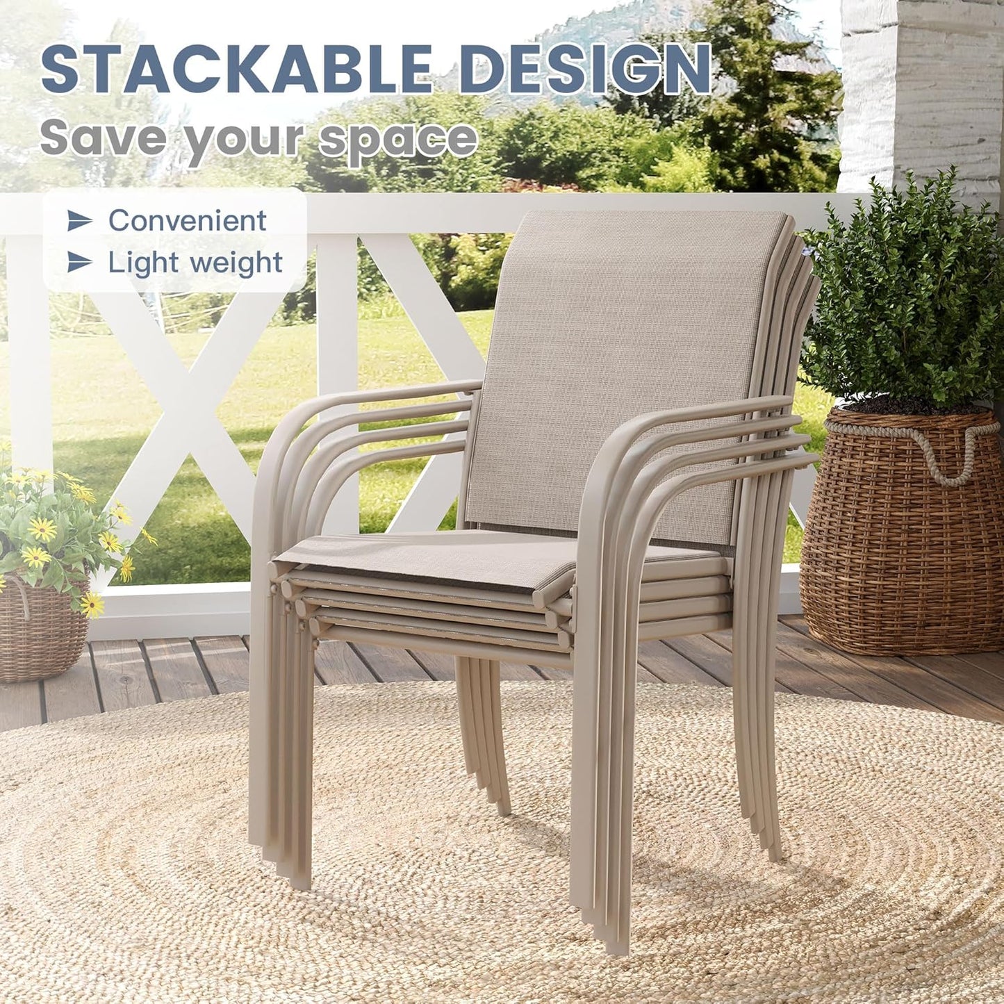 VICLLAX 11 Pieces Patio Dining Set for 10, Outdoor Furniture Set Includes 60" Round Outdoor Table and 10 Lawn Stackable Chairs, Sandshell Color Tabletop and Fabric