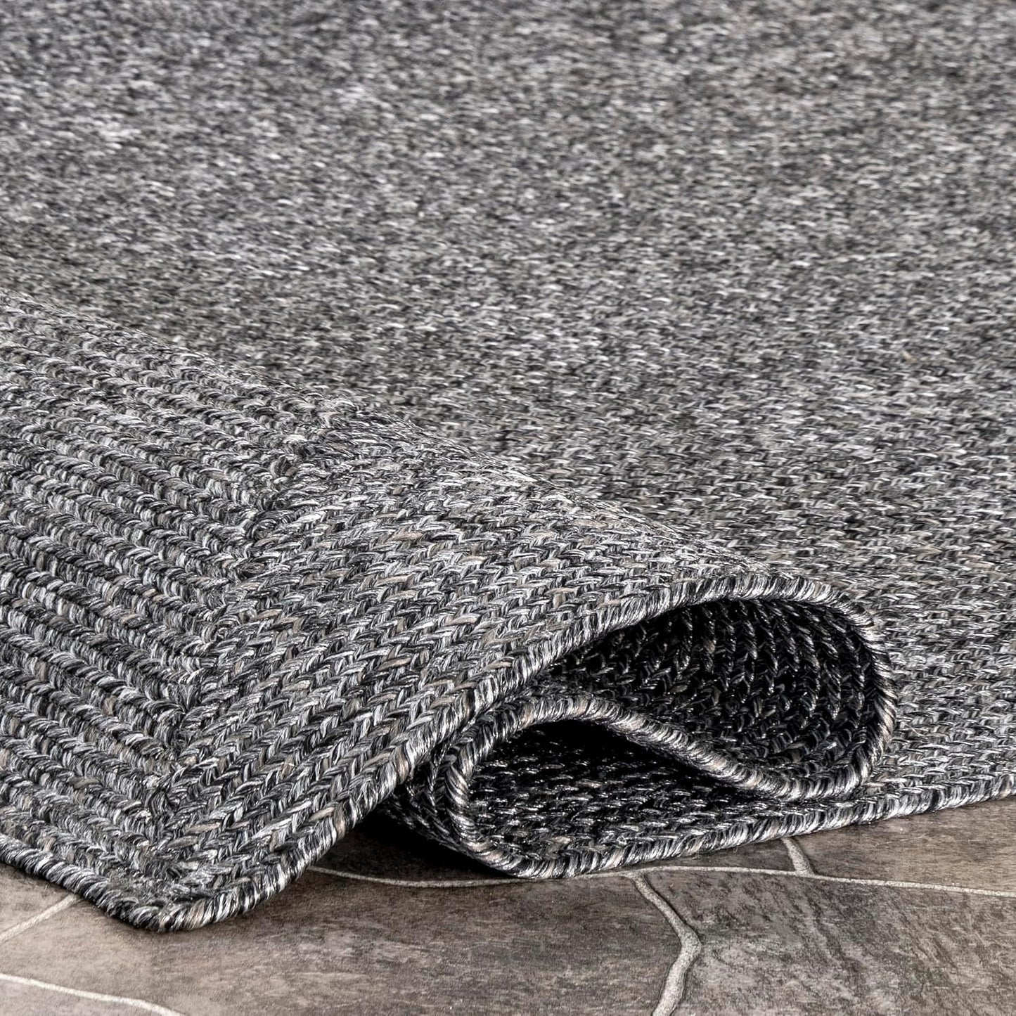 nuLOOM 6' Round Solid Hand Braided Indoor/Outdoor Area Rug, Pet-Friendly, High Traffic, Weather Resistant, for Patio, Balcony, Bedroom, Living, Dining Room, Wynn Charcoal
