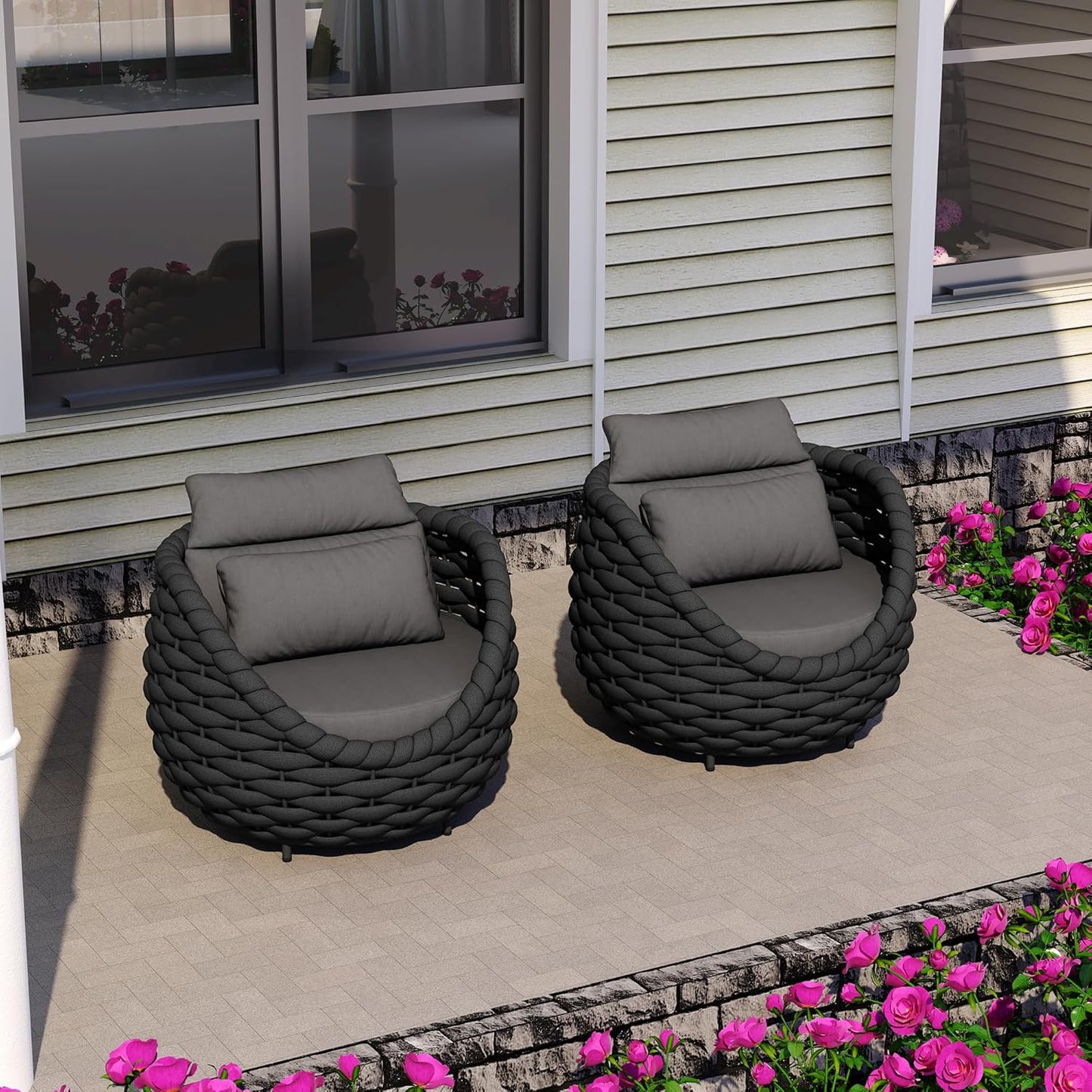 TWT Outdoor Couch All-Weather Textilene Rope Outdoor Chairs Set of 2 with Cushions & Pillows, Patio Couch Outdoor Patio Furniture Set for Patio, Balcony, Backyard, Deck, Poolside, Dark Grey