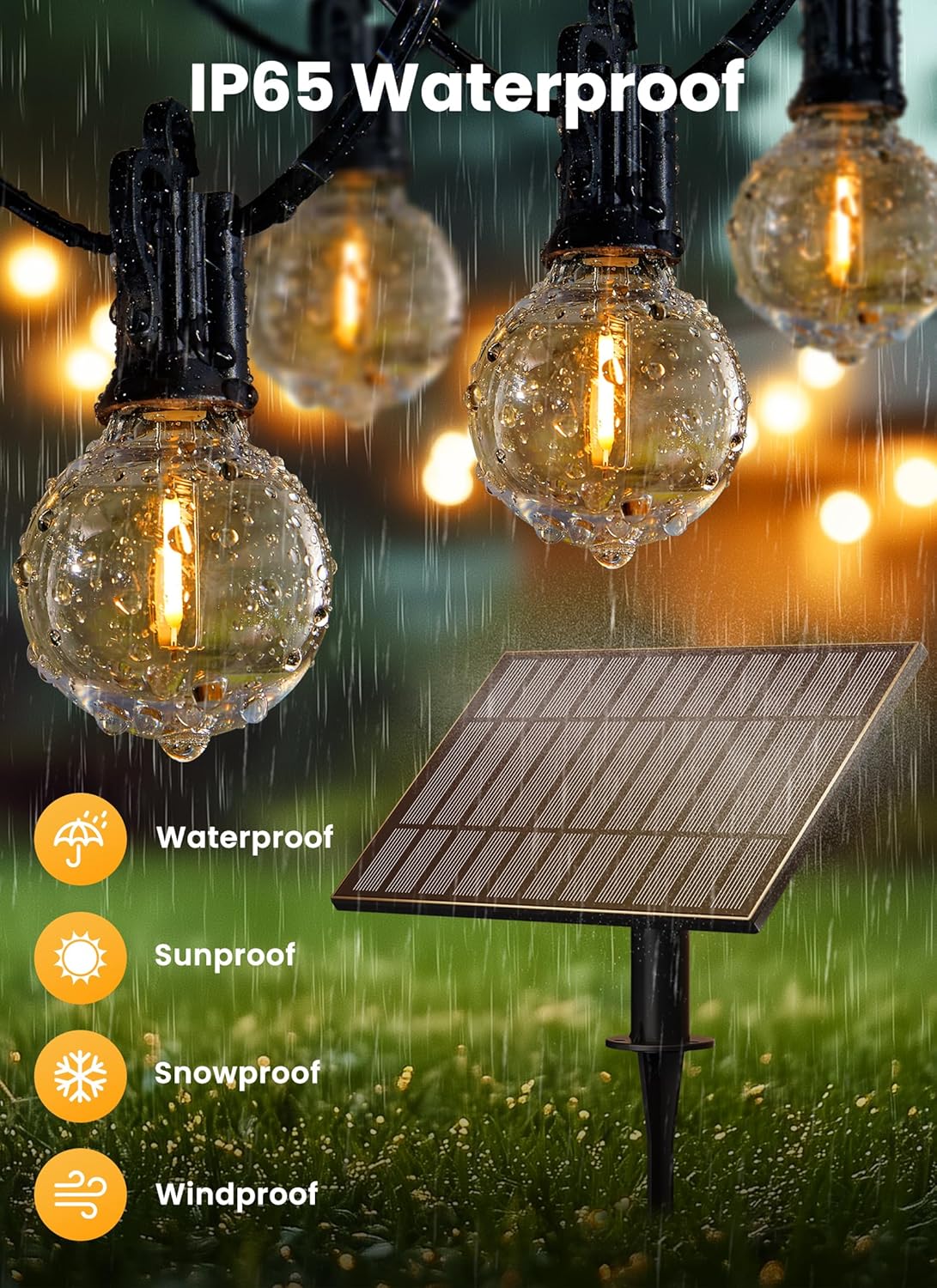 Brightown 158FT Solar String Lights Outdoor with Remote and 77 LED Shatterproof Bulbs, Dimmable & Timable, 3 Light Modes, Solar Patio String Lights Outdoor for Cafe, Garden, Deck, Outside Wedding