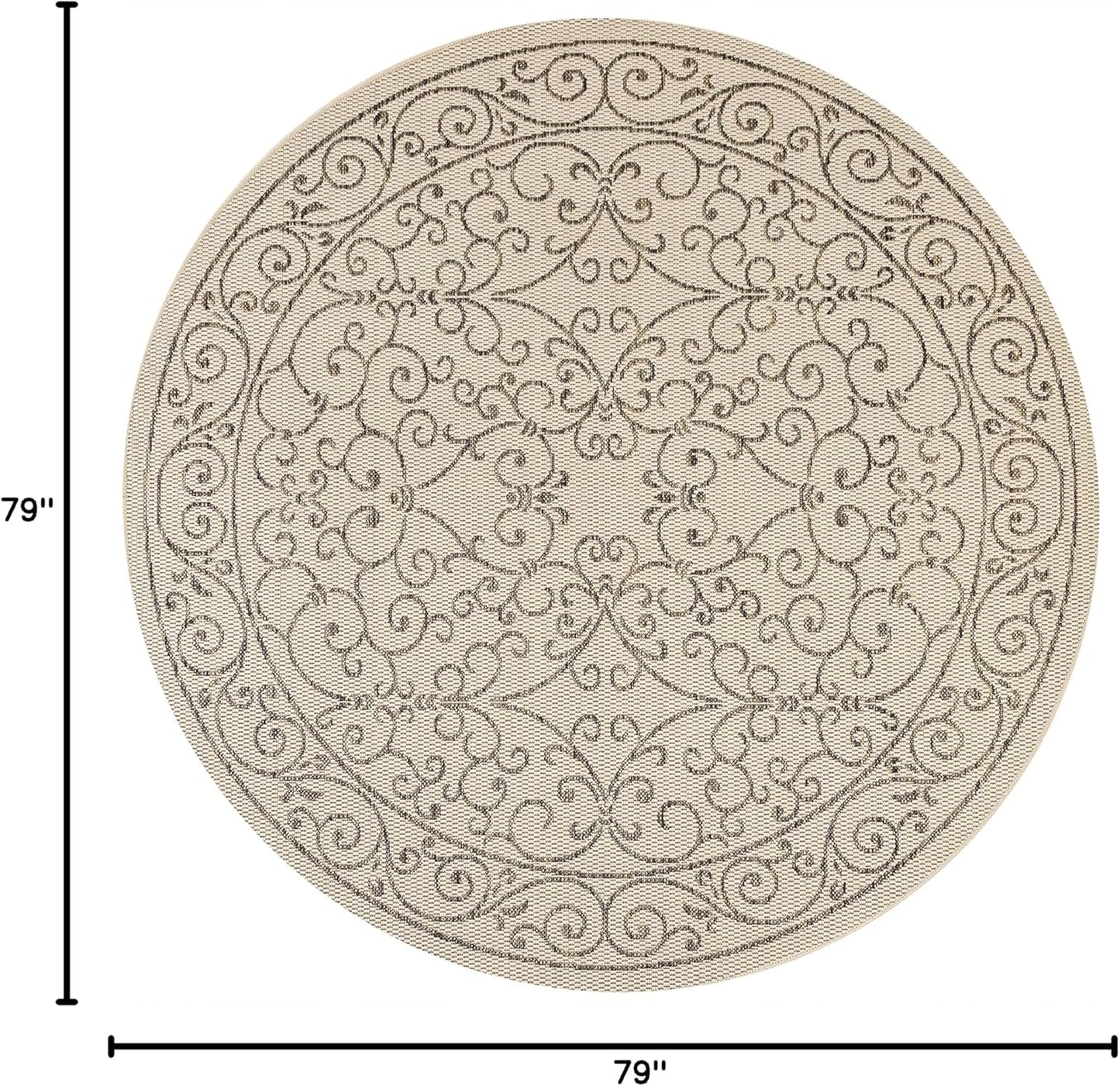 JONATHAN Y SMB106A-6R Charleston Vintage Filigree Textured Weave Beige/Brown 6' Round Indoor/Outdoor Area Rug, Pet Friendly, Non-Shedding, Stain Resistant, Easy-Cleaning for Backyard, Patio, Porch
