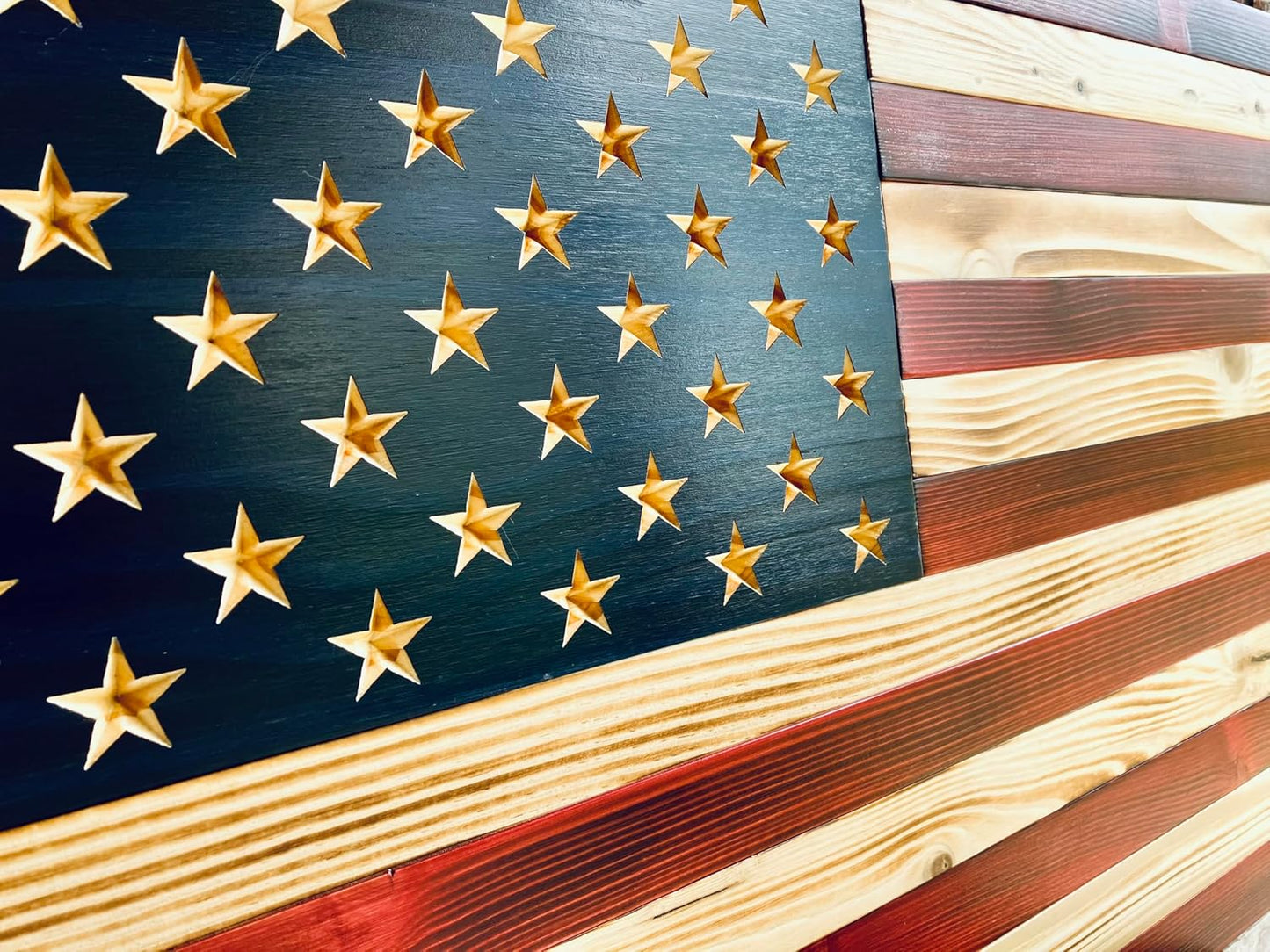 Rustic Wooden American Flag, Patriotic Wall Art (Natural Finish, 26x47)