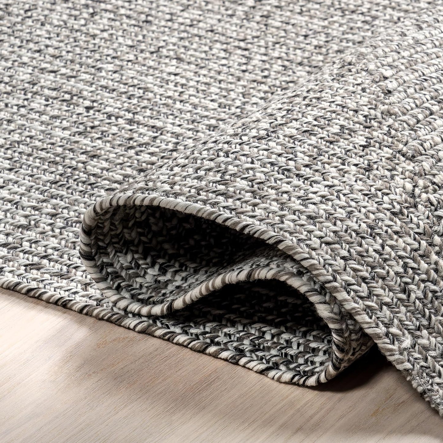 nuLOOM 2' x 6' Solid Hand Braided Indoor/Outdoor Area Rug, Pet-Friendly, High Traffic, Weather Resistant, for Patio, Balcony, Bedroom, Living Room, Dining Room, Wynn Salt And Pepper