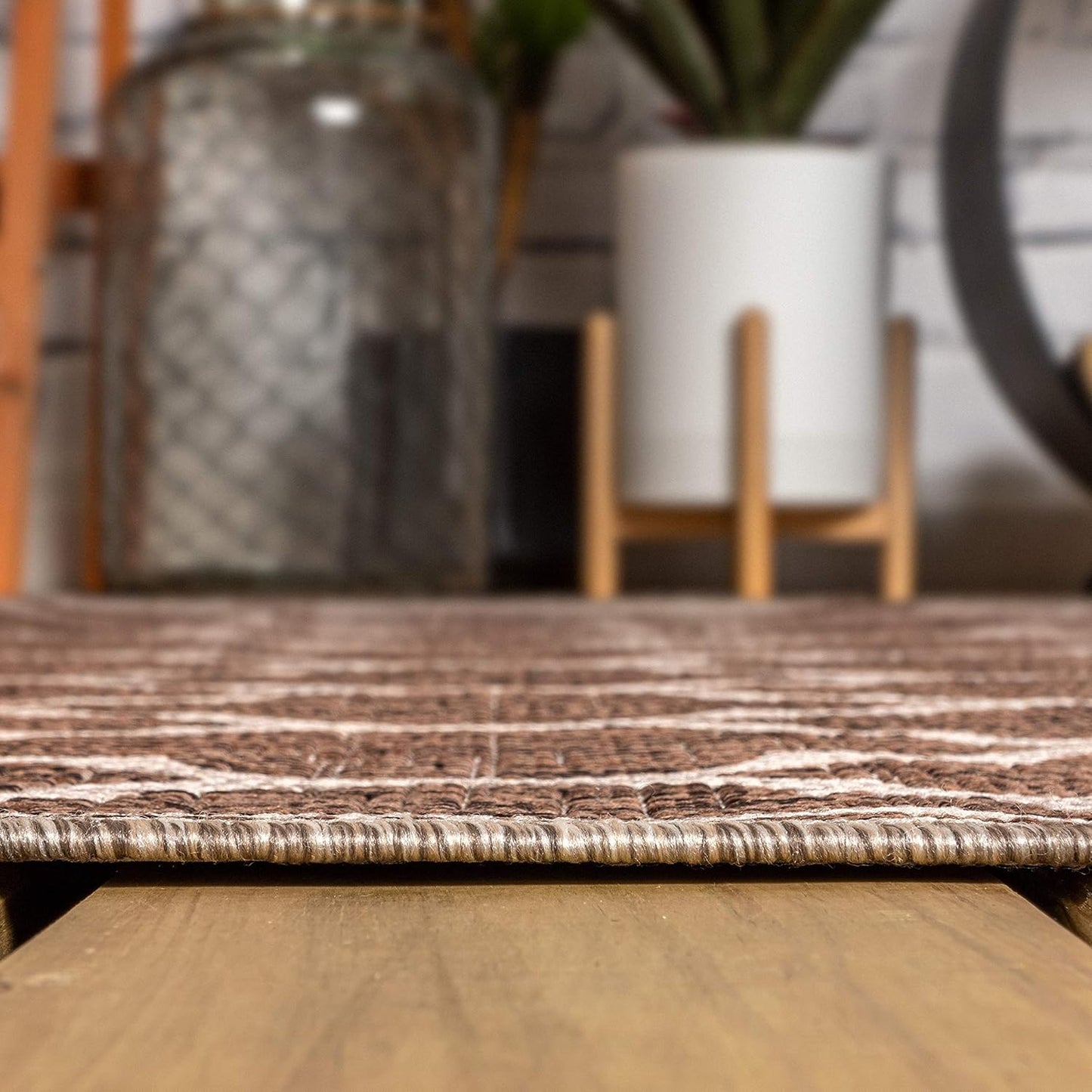 Eyely BMS109B-220 Santa Monica Trebol Moroccan Trellis Textured Weave, Pet Friendly, Non-Shedding, Stain Resistant, Easy-Cleaning, Espresso/Taupe, 2 ft. x 20 ft., Indoor/Outdoor, Runner Rug