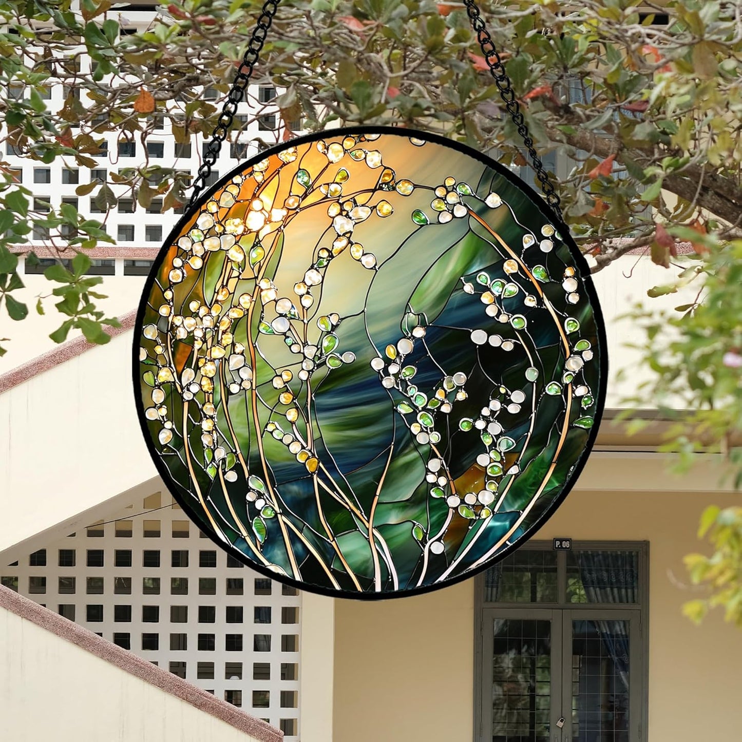 Stained Glass Suncatcher, Yellow Green Gradient Flower Sun Catcher Plants Stain Glass Window Hanging Decoration Mother's Day Birthday Gifts for Women Men Mom and Nana 9.8 in