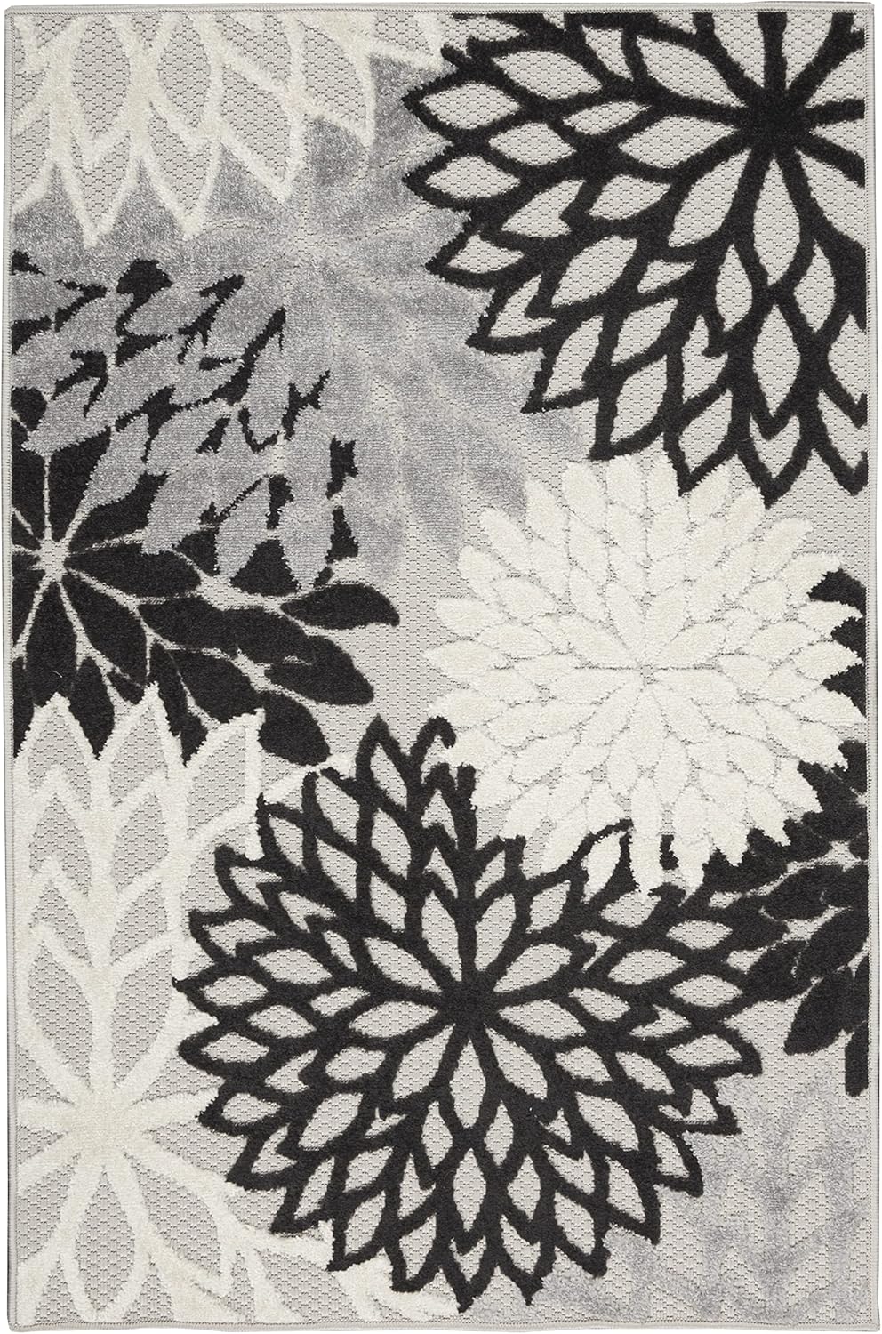 Nourison Home Aloha Indoor/Outdoor Black White 3' x 5' Area Rug, Easy Cleaning, Non Shedding, Bed Room, Living Room, Dining Room, Kitchen (3x5)