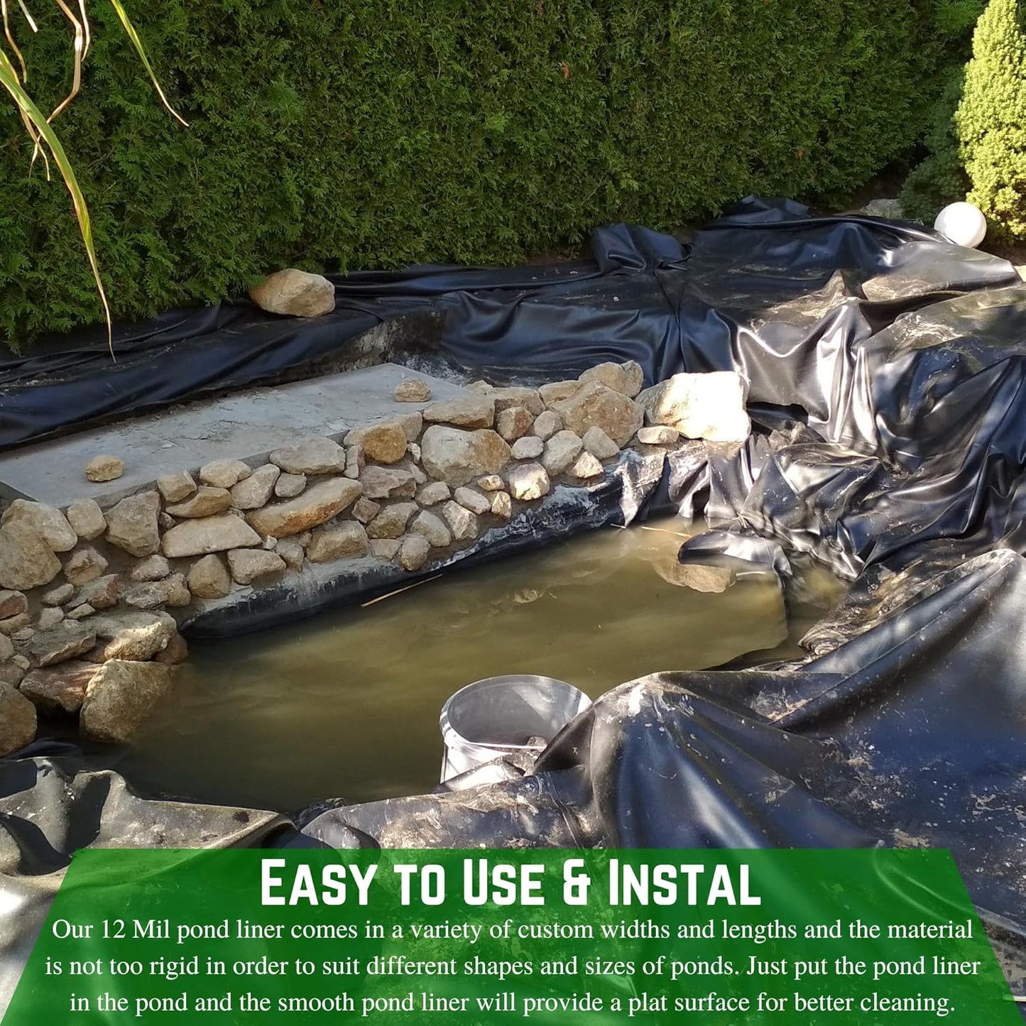 Farm Plastic Supply - 12 Mil String Reinforced Black/White Pond Liner - 12 Mil Fish Pond Liner, Pond Liners for Outdoor Ponds, Koi Ponds, Garden Fountain, Containment Liner (6' x 5')