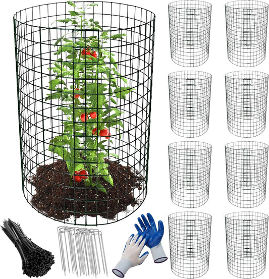 8pcs Plant Protectors from Animals, 16"x 12" Wire Plant Protector, Wire Cages for Plants with Stakes and Cable Ties, Metal Plant Cages for Plants, Vegetables, Flowers