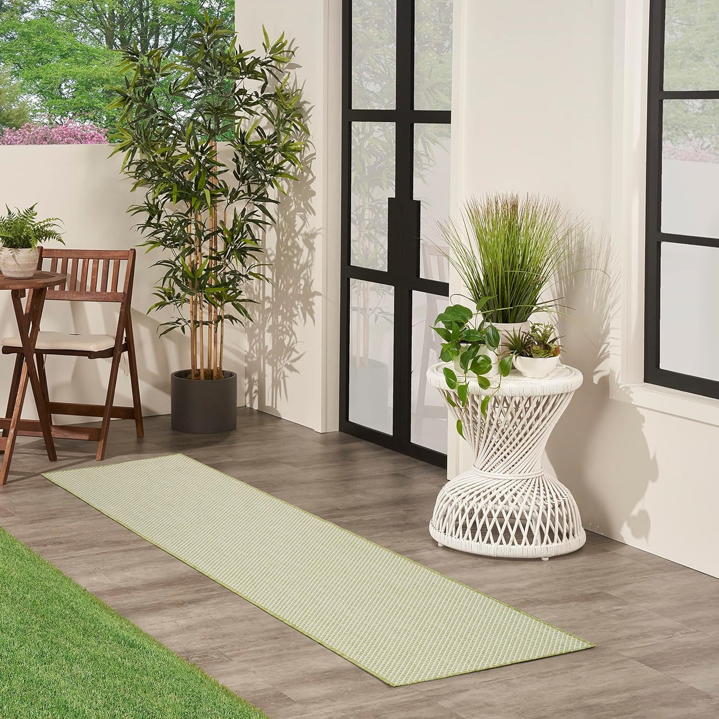 Nourison Home Courtyard Ivory Green 2' x 6' Area Rug Easy Clean, Non Shedding, Bed Room, Living Room, Dining Room, Kitchen (6' Runner)
