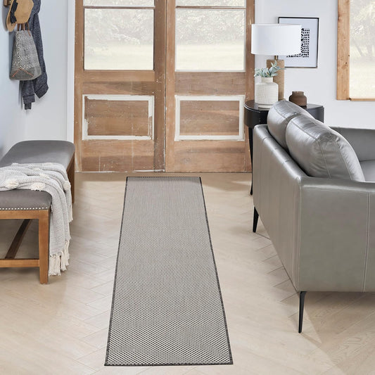 Nourison Home Courtyard Ivory Charcoal 2' x 6' Area Rug Easy Clean, Non Shedding, Bed Room, Living Room, Dining Room, Kitchen (6' Runner)