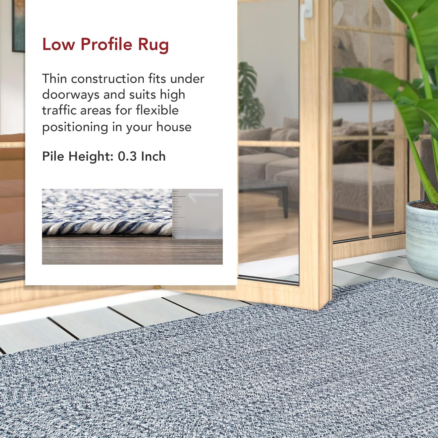 nuLOOM 2' x 14' Solid Hand Braided Indoor/Outdoor Area Rug, Pet-Friendly, High Traffic, Weather Resistant, for Patio, Balcony, Bedroom, Living, Dining Room, Wynn Navy