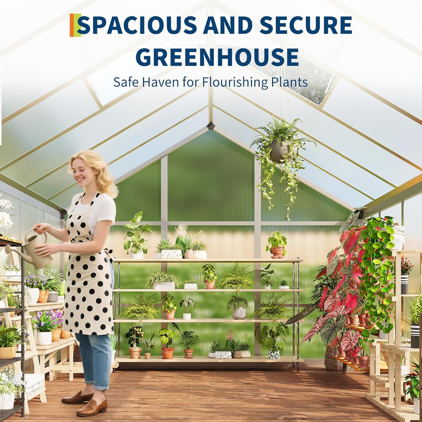 6 x 6 FT Greenhouse, Greenhouses for Outside, Polycarbonate Greenhouse with Aluminum Frame, Lockable Door and Ajustable Roof Vent for Backyard, Green Houses for Outside Garden Backyard, Patio