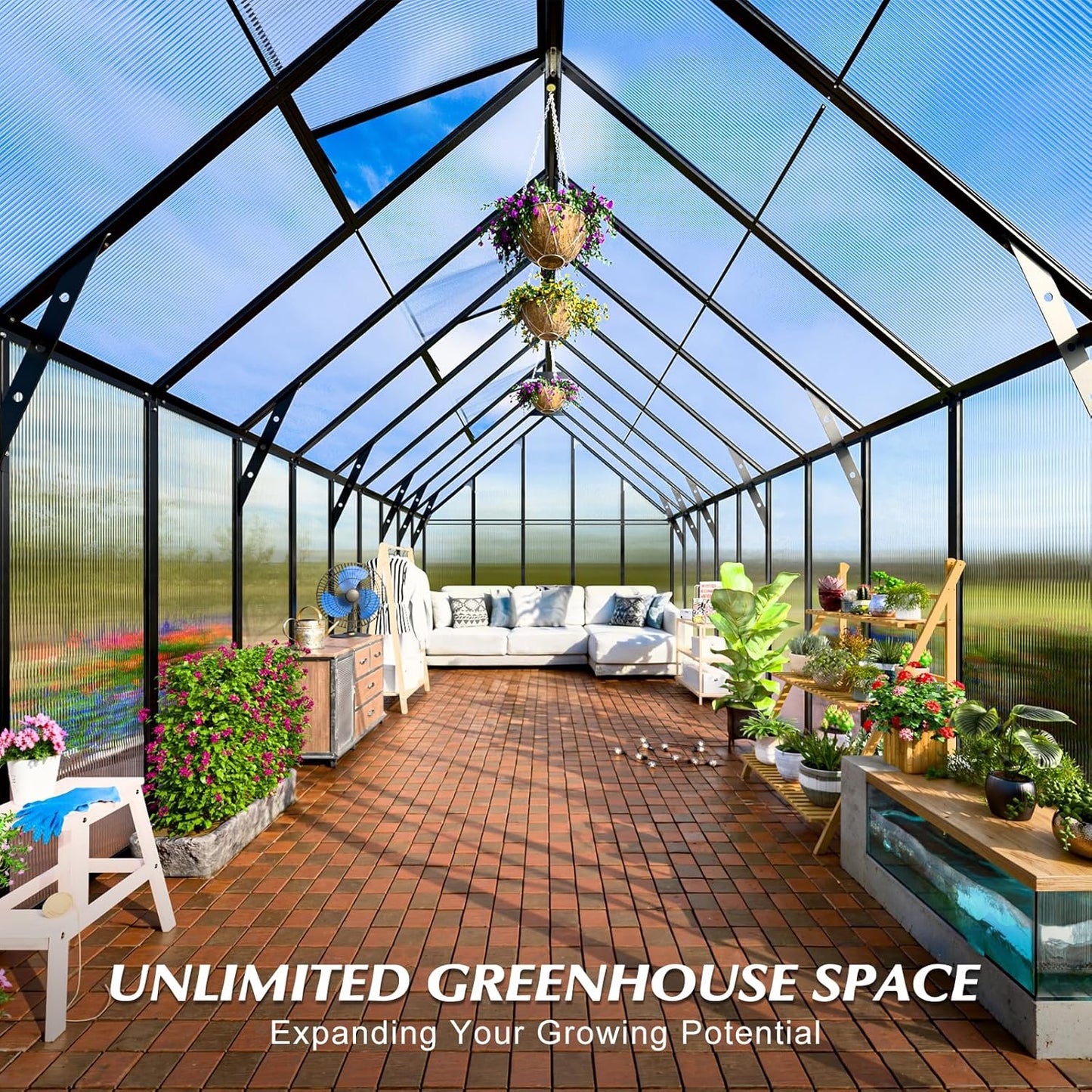 10'x10'x24' Snap-Together Greenhouse - Easy 3-Way Connectors, Heavy-Duty Aluminum Frame, Wind/Snow Resistant for Gardening/Urban Farming, Includes Sliding Door & Ventilation Windows