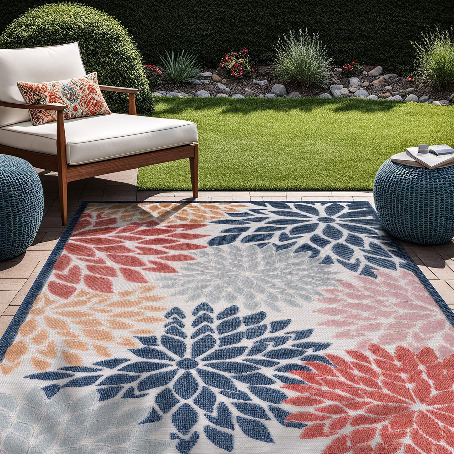 Beverly Rug Outdoor Rug 6x9 Modern Floral Tropical Area Rugs for Indoor and Outdoor Patio Easy to Clean Non Shedding Living Room Porch Garden Washable Outside Carpet (6 x 9 Multicolor)